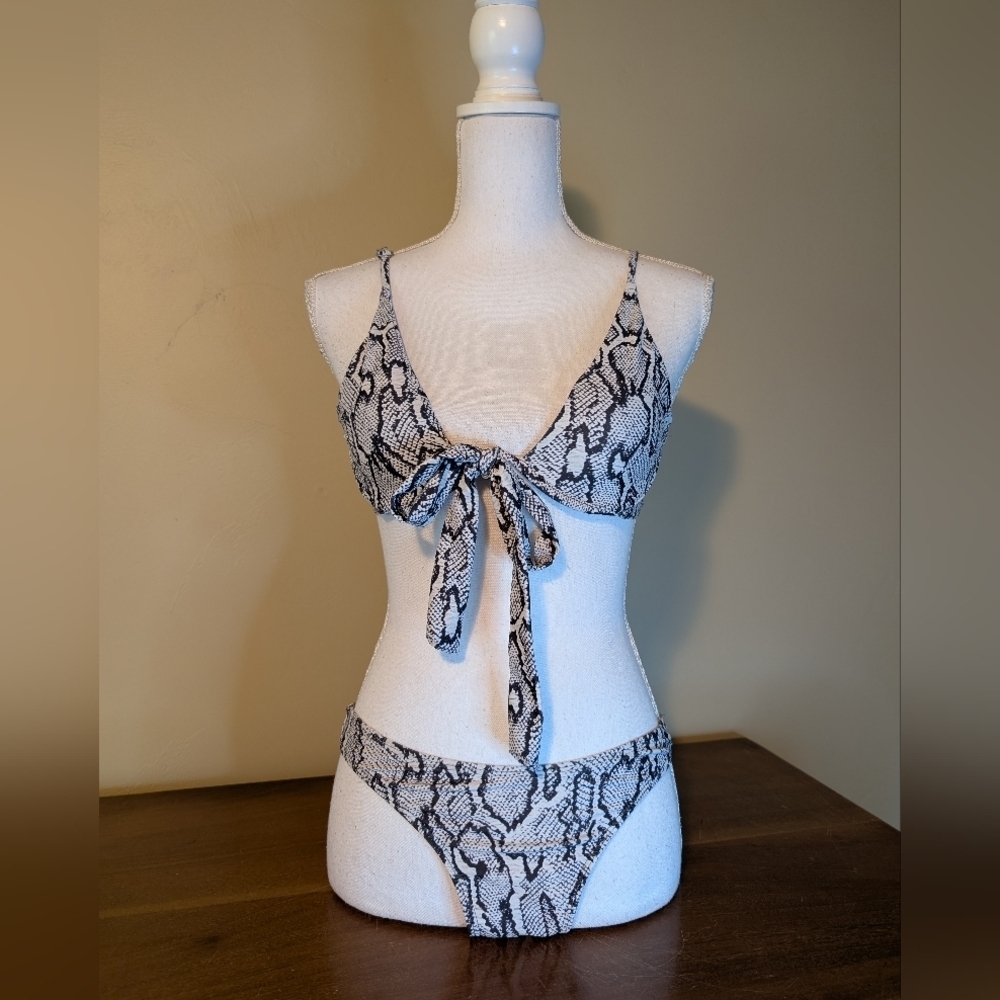 Zaful Snakeskin Bikini Underwire Pushup Top & Bottom Sz Small